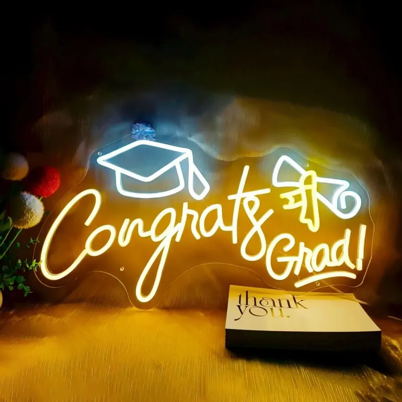 

Неоновые вывески «Поздравляем с получением диплома» с пультом дистанционного управления, регулируемой яркостью, светодиодные неоновые светильники для выпускного, подарки выпускникам