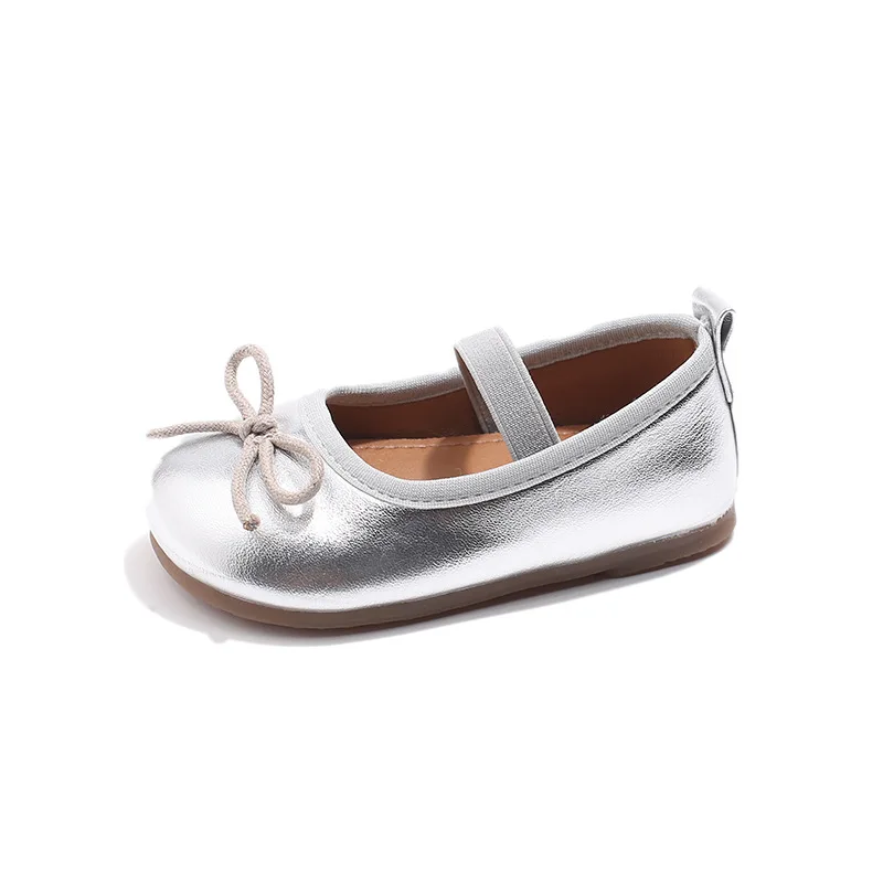 Girls' Korean version children's shoes 2025 spring Western style sweet baby soft sole ballet shoes children's silver fashion