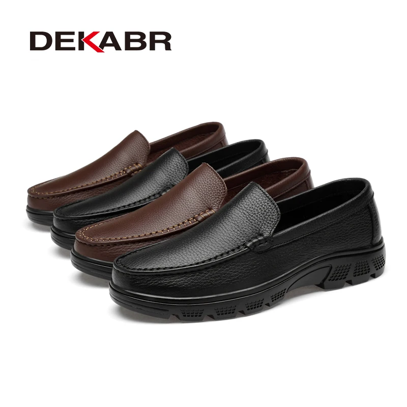 DEKABR Genuine Leather Handmade Breathable Comfortable Work Men\'s Casual Shoes Outdoor Loafers Slip on Men Shoes Size 37-47