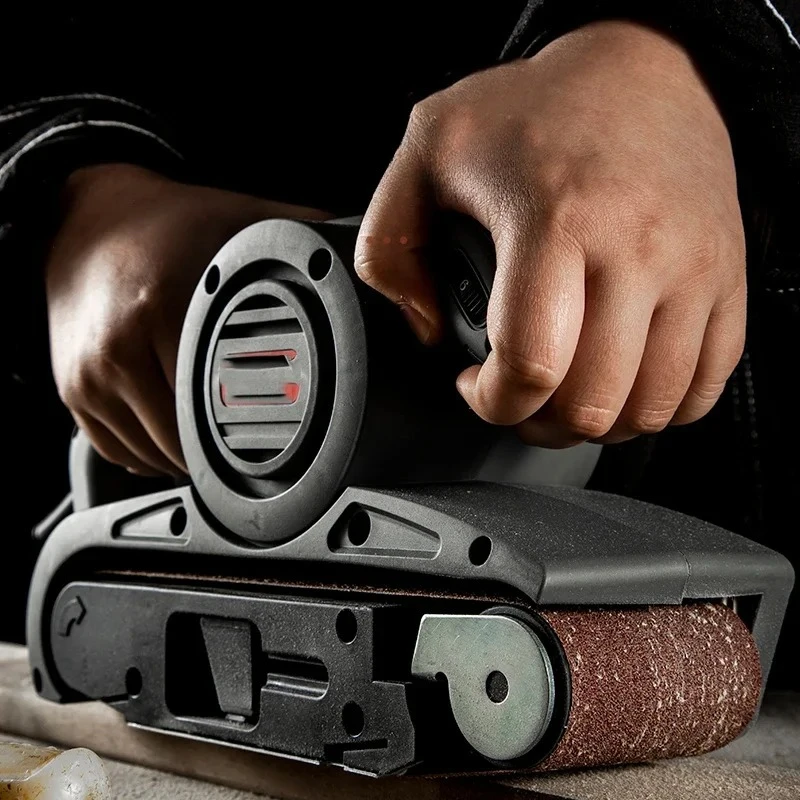 Handheld 220V Lifting Flat-Bottom Sander HBS76B Electric Woodworking Belt Sander with Dust Collection Bag and Polishing Function