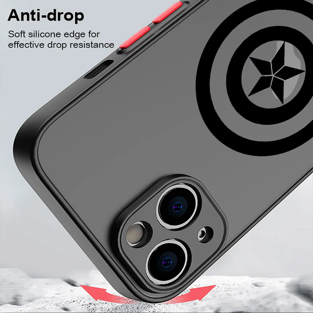 Case for Apple iPhone 14 Plus 12 XR X 15 Pro Max 8 Plus 11 Pro XS Max 13 Mini 7 Marvel Avengers Hero Logo Matte Cover Luxury