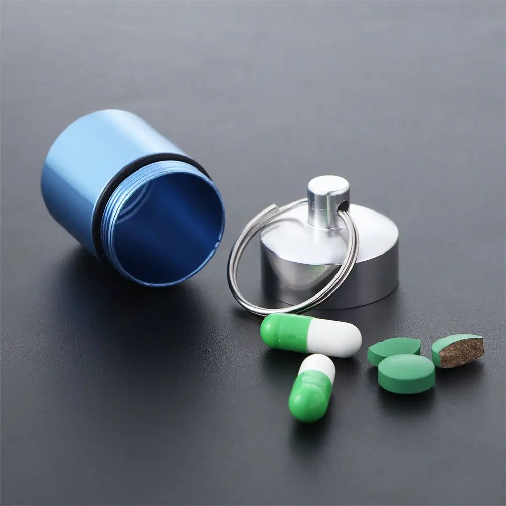 

Outdoor Aluminium Camping Travel Bottle Keychain Container Pill Box Case Metal Pocket Pill Case Storage Case