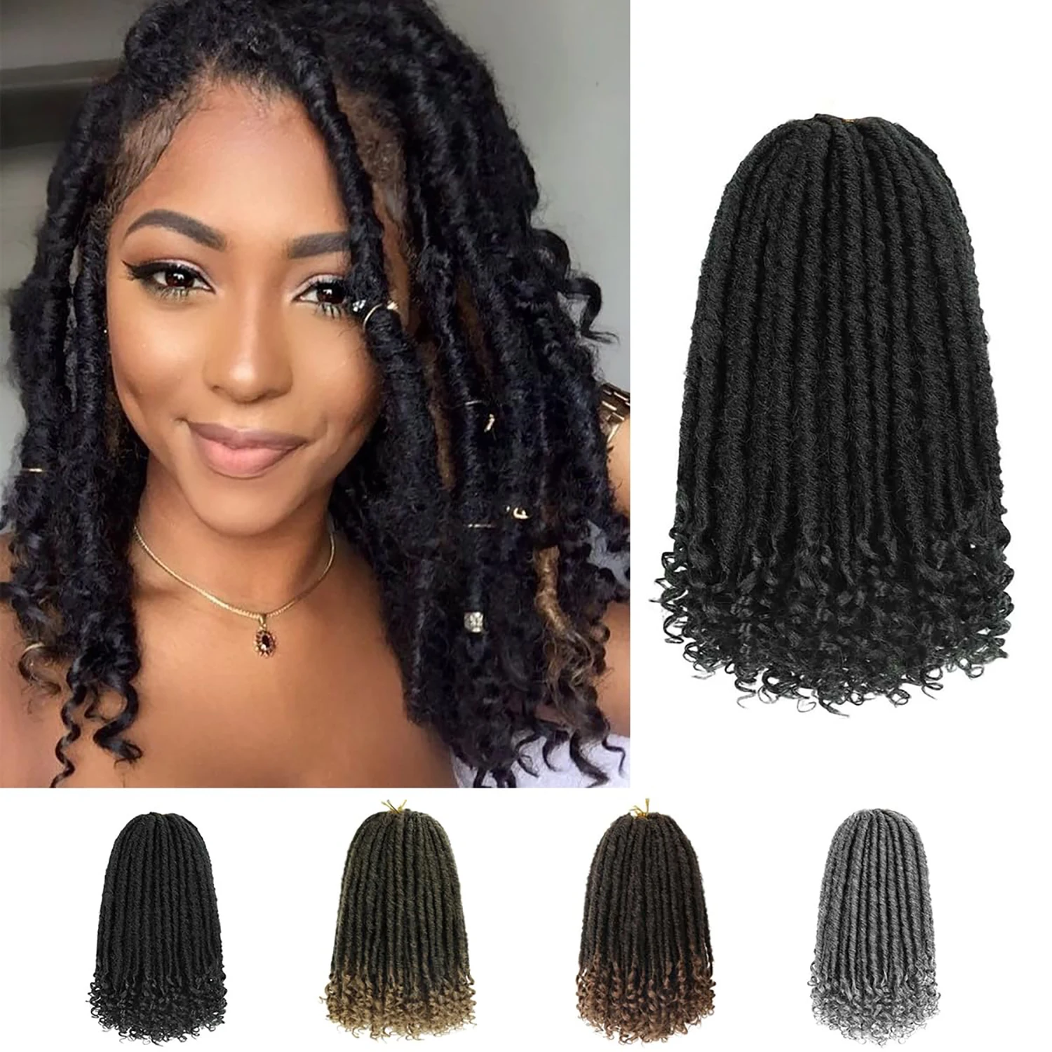 6 Pcs Goddess Faux Locs Pre‑Looped Crochet Hair 16 Inch Synthetic Dreadlocks Hair Extensions For Women, Daily, Party Use