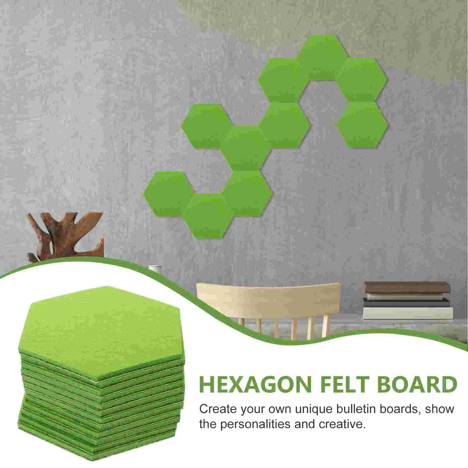 12 Pcs Soundproof Felt Decorative Panel Hexagon Wall Tiles Dampen Bulletin Board for Home Office School Green Wall Stickers Key