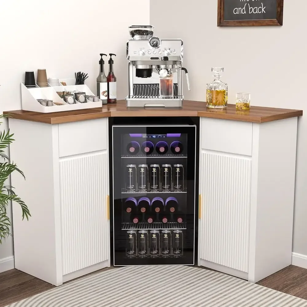 

Special OfferBar Cabinet With Ridge Space, Coee Bar Station With Storage, L Shaped Liquor Wine Cabinet Or Home,White