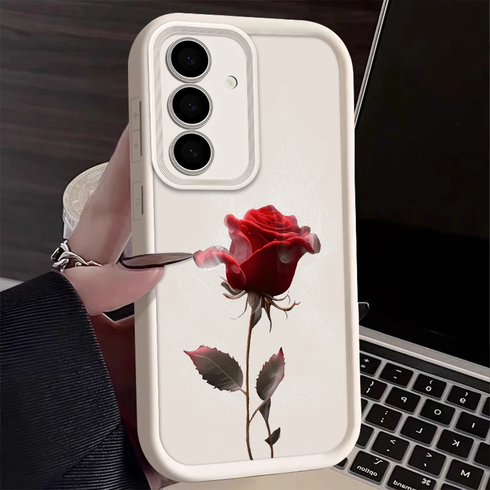 Simple Rose Case For Samsung Galaxy S25 S22 S21 S23 S20 S24 Ultra FE A35 15 A25 A55 Note 20 Plus 5G Silicone Phone Cases Cover