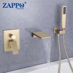 Zappo-つや消しゴールドのバスシャワーセット,滝の蛇口,壁のマウント,真ちゅう製のシャワーシステム,ハンドヘルドシャワーヘッド