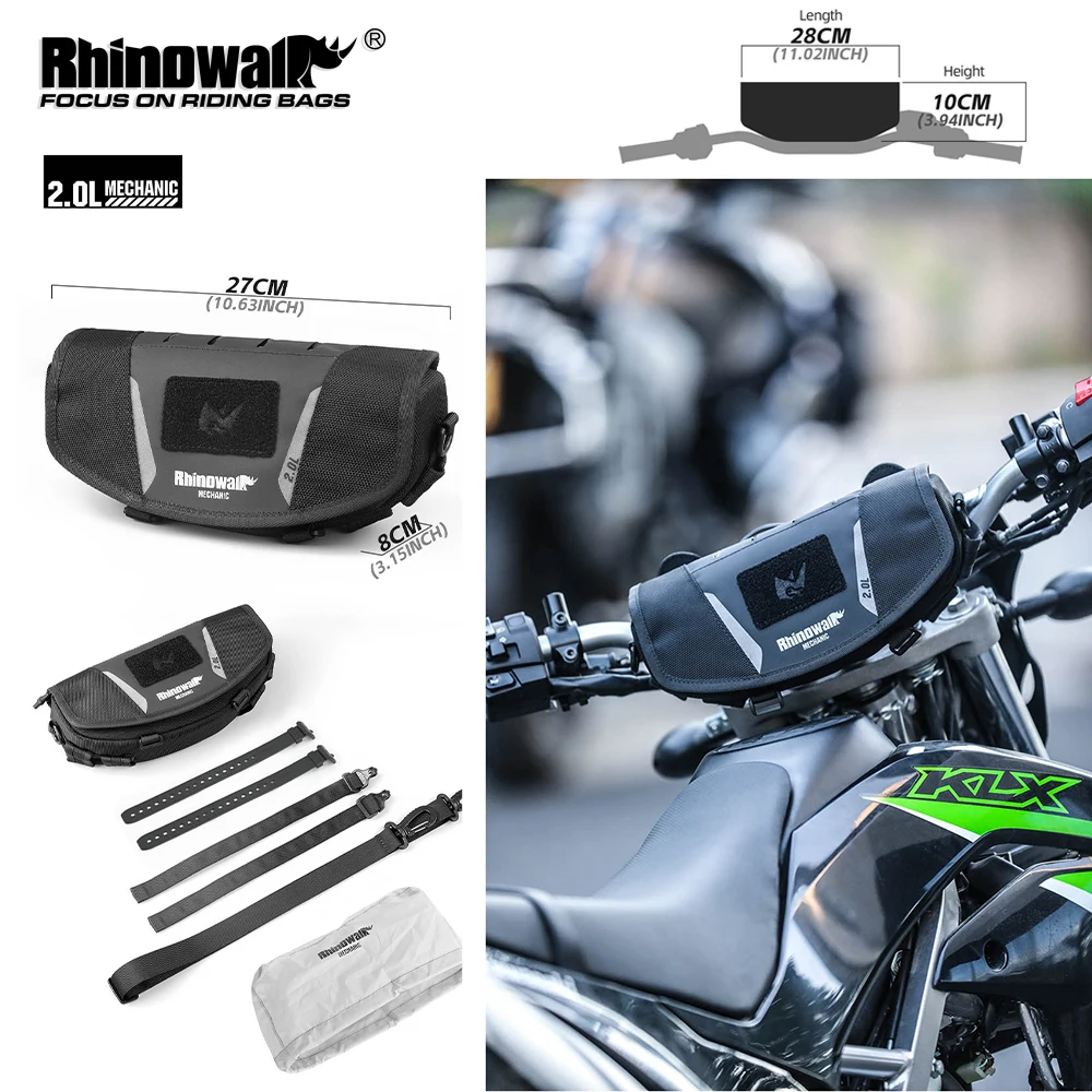 

Водонепроницаемая сумка для мотоциклетного руля Rhinowalk с дождевиком, подходит для внедорожных мотоциклов, 2 л
