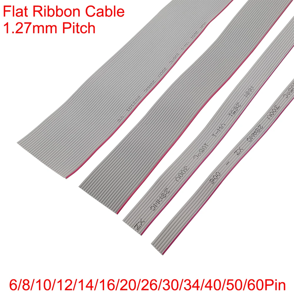 1/2/5 metra 6P/8/10/12/14/16/20/26/30/34/40/50/60 Pin 1,27 mm szary płaski kabel taśmowy 28 AWG do złącza FC IDC 2,54 mm