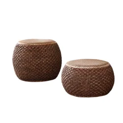 Round Wicker Ottoman Footstool Rattan Stool Floor Accent Seating Home Decor Piece for The Contemporary Home Balcony Garden