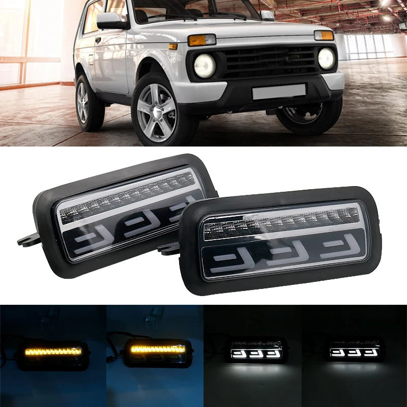 2Pcs Led Daytime Running Light For Lada Niva 4X4 1995+ With Turn Signal Light Drl Car Headlight Replacement Parts