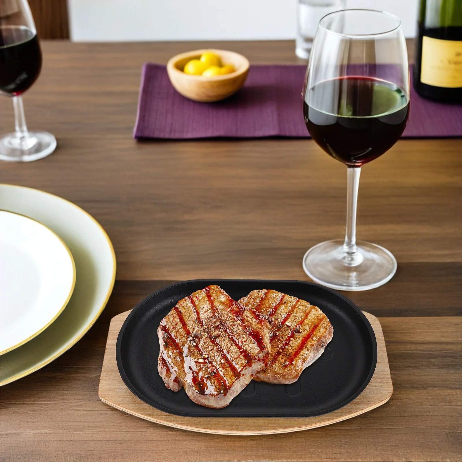 

Чугунная сковорода для стейков, предварительно обработанная, для приготовления сizzling фахиты, набор, сверхпрочная, для гриля, подходит для духовки, для барбекю, кемпинга, ресторана