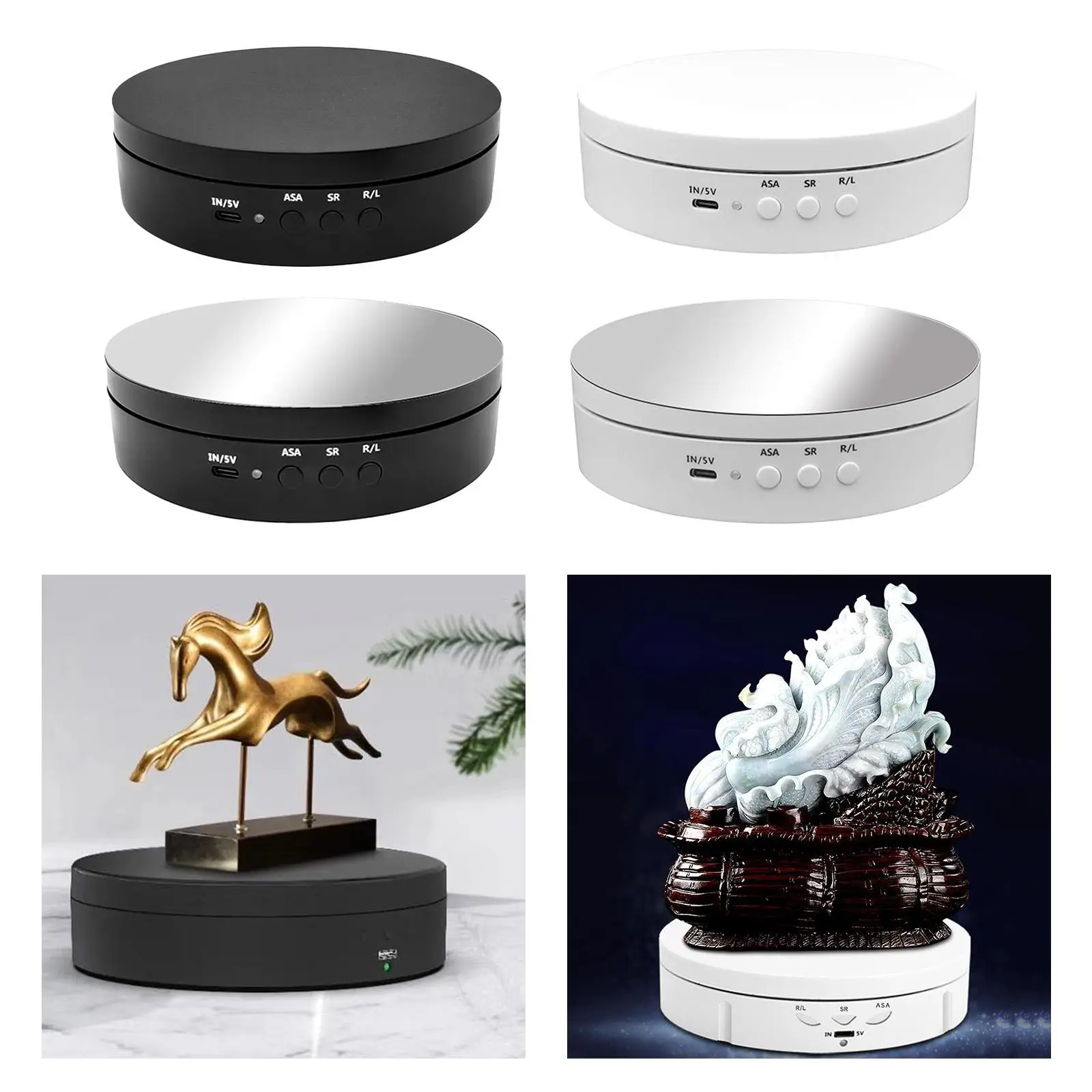 360 Degree Rotating Display Stand Electric Turntable USB Power ABS Motorized Jewelry Holder 3 Speeds Adjustable for Showcase