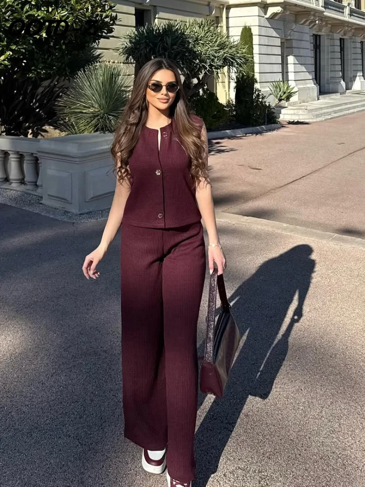 

Вязаные брюки, комплект из двух предметов, женский повседневный однобортный кардиган без рукавов, широкие брюки, лето 2024, минималистичные свободные наряды