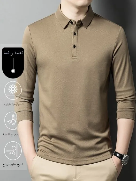 

Long Sve Collared irt Casual Busin Midlife Men's Autumn New Sle Dad Clothes T-irt Upper Apparel Polyester Fiber