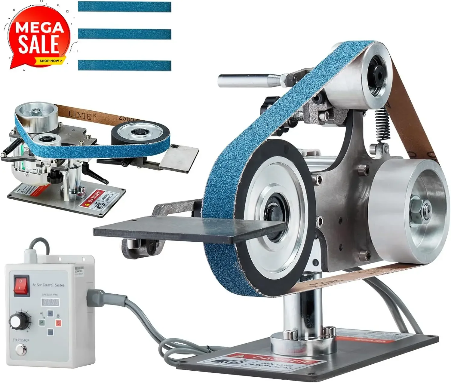 Belt Grinder Sander, 30 x 1-Inch Variable Speed Belt Polisher with VFD, 550W Polishing Grinding Machine with 2 Grinding Moulds &