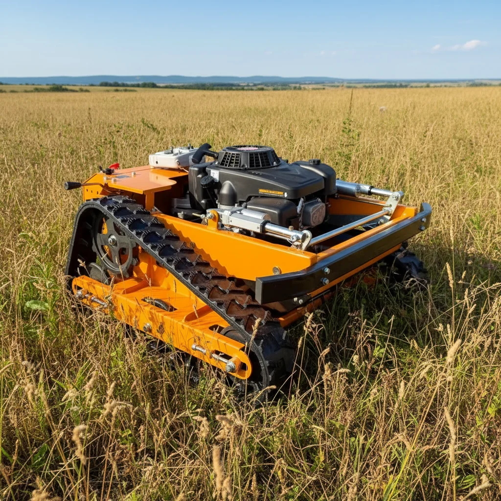 

Electric Remote Control Grass Mower Shredding Cutting Bulldozing Snow Blowing 4 in 1 RC Garden Machine for Home Farm Yard