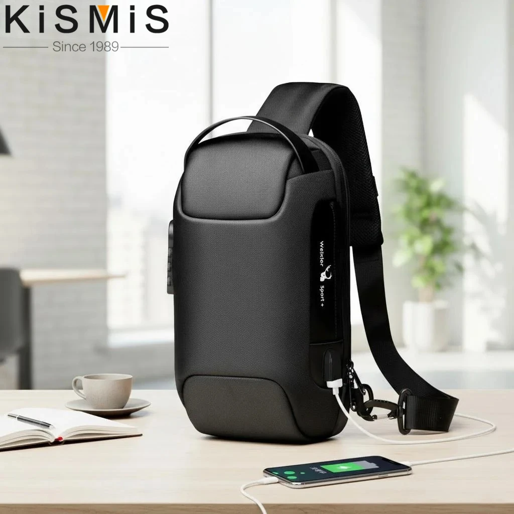 

Fashion Men Chest Crossbody Bag Waterproof Shoulder Bag USB Anti Theft Short Trip Travel Bag