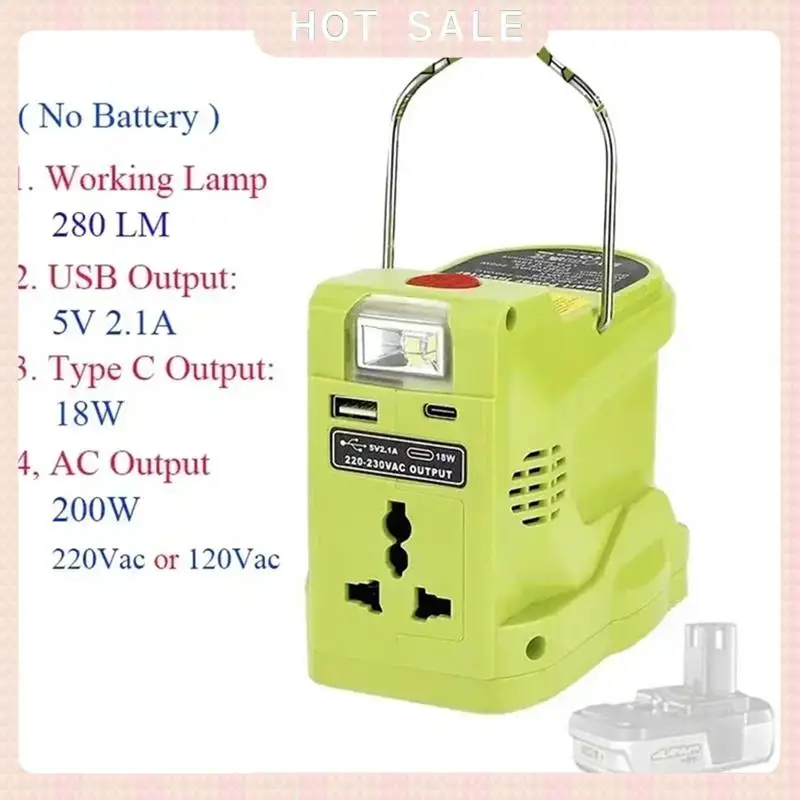 24-Hour Delivery 200W LED Work Light With Battery Inverter Lamp USB Power Bank For Ryobi 18V Li- Nickel P102 P103 P104 P107 P