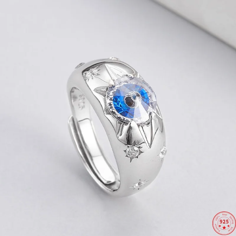 S925 Sterling Silver Charms Rings for Men Women Stars Pattern Devil's Eye Inlaid Micro Zircon Fashion Jewelry Wholesale