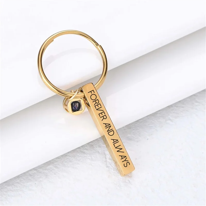 Customized Photo Keychain Stainless Steel Laser Engraved Letter Projection Anniversary Gift Jewelry For Family Friends And Lover