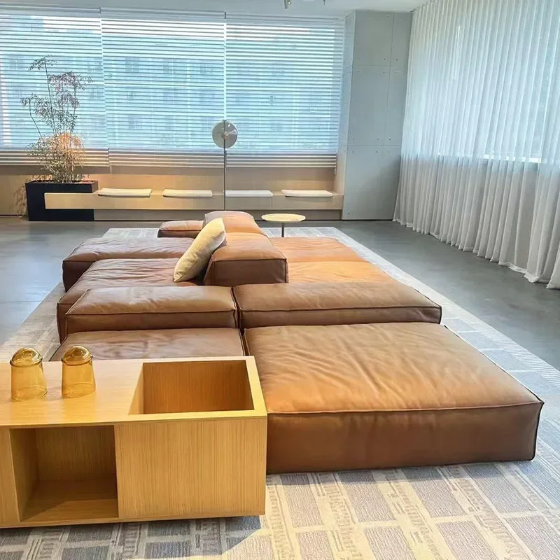 Italian leather sofa back-to-back combination tofu block double-sided module