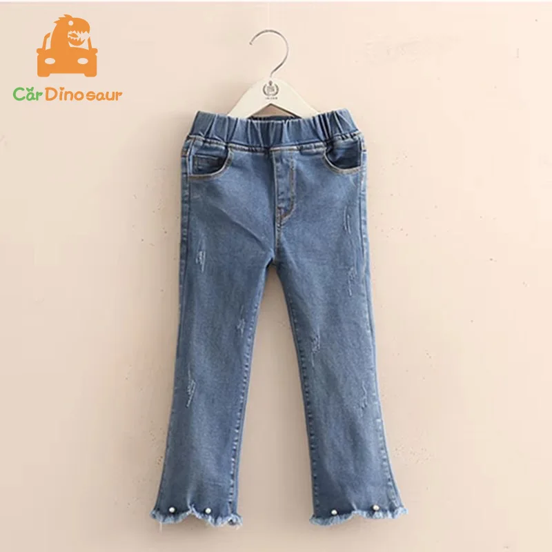 

Весна-Осень 2022, повседневные детские эластичные длинные брюки для детей от 3 до 12 лет, широкие расклешенные джинсы с кисточками для маленьких девочек