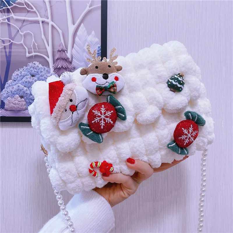 Lolita Snowflake Merry Christmas Plush Handbag Shoulder Bags Handmade Crossbody Xmas Girls Women Gift Gift