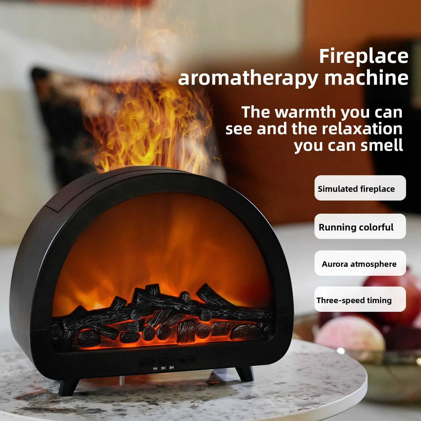 Portable Ultrasonic Humidifier Fog Fireplace Flame Aromatherapy Home Office Desktop Essential Oil Automatic Fragrance Diffuser