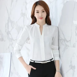 Chiffon Blouse Women Korean Fashion Women Clothing White Shirt  Long Sleeve Blouses V-neck Womens Tops Basic Shirts and Blouses