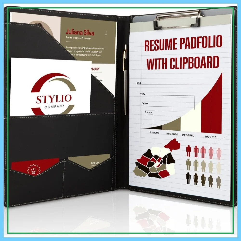 

STYLIO Padfolio with Removable Clipboard, Portfolio Organizer, Binder for Notebook, Nursing Clipboard Folio, Vegan Leather
