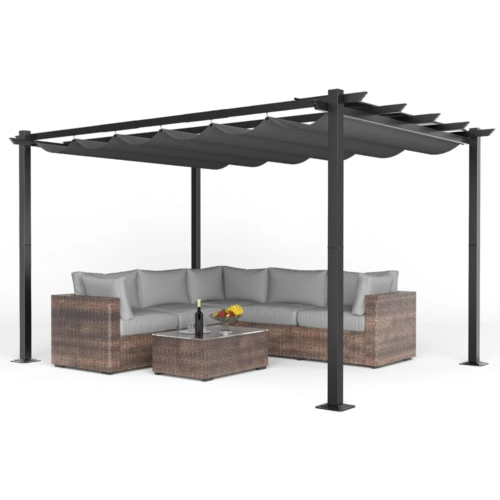 10X13FT Outdoor Retractable Gazebo, Aluminum Pergola with Retractable Sun Shade Canopy, Heavy Duty Pergolas Shelter Pergola