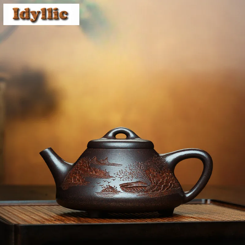 

260 мл древние фиолетовые глиняные чайники Исин, камень ручной работы, совок, горшок из необработанной руды, фиолетовый грязевой чайник с заварочным устройством, китайский чайный сервиз Zisha