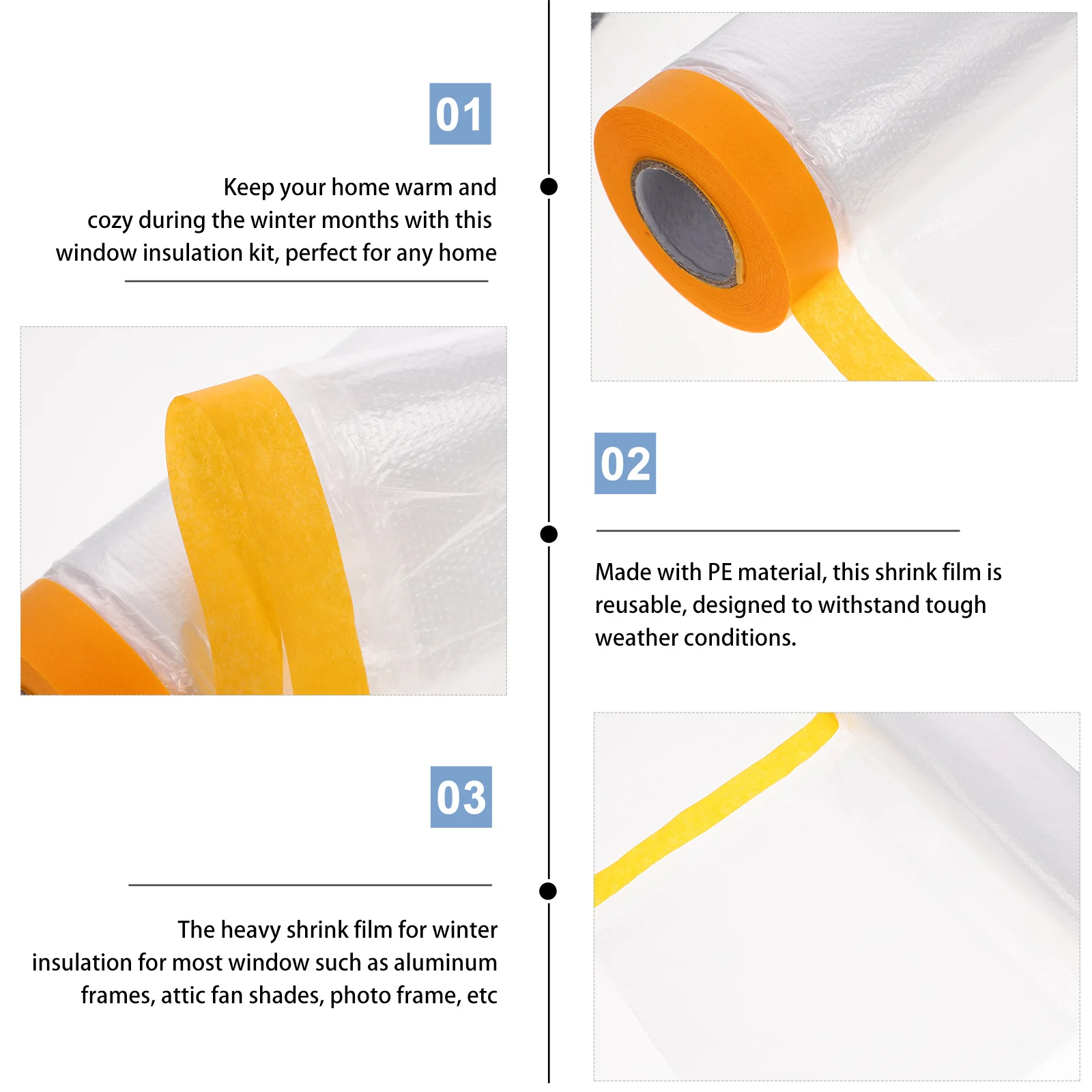 

Window Insulation Film Heavy Shrink Pe Film Reusable with Adhesive Tape Easy Application for Winter Home Office Window