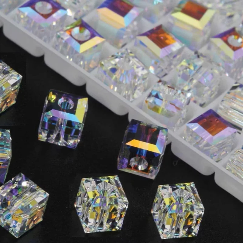 AB-Kristall-Würfelperlen, 4–8 mm, vertikales Loch, adabele, österreichisches Glas, quadratische Anhänger, Perlen für DIY-Projekt, Ohrringe, Halsketten