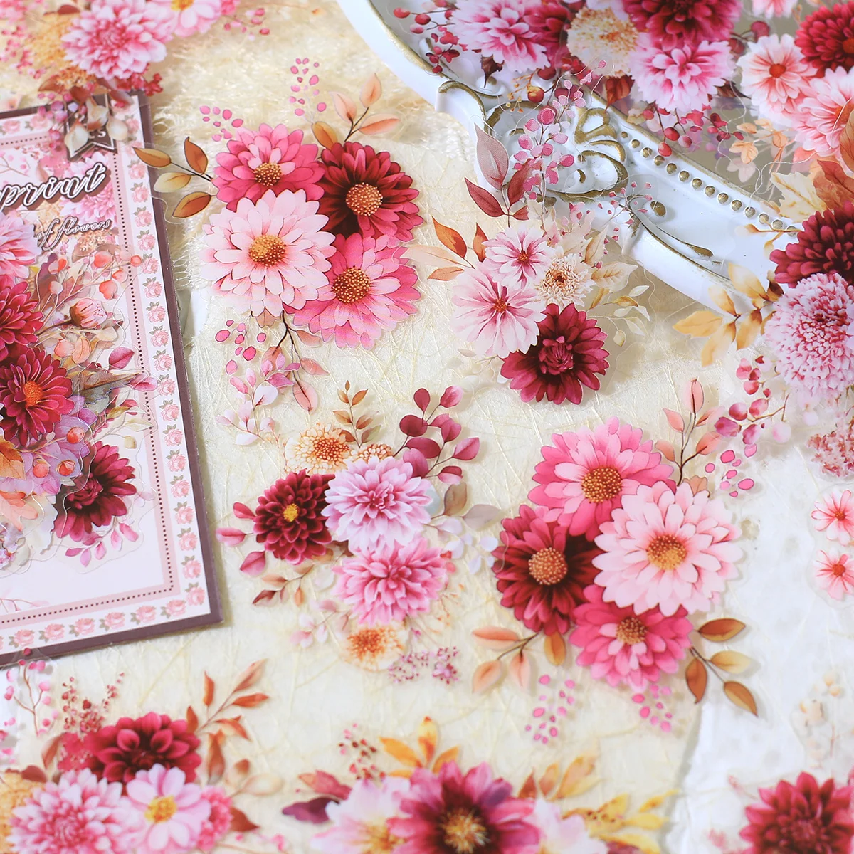 20pcs Transparent Floral Stickers Hand Account Collage PET Stickers for Scrapbooking Material Decor Album Junk Journal Stickers