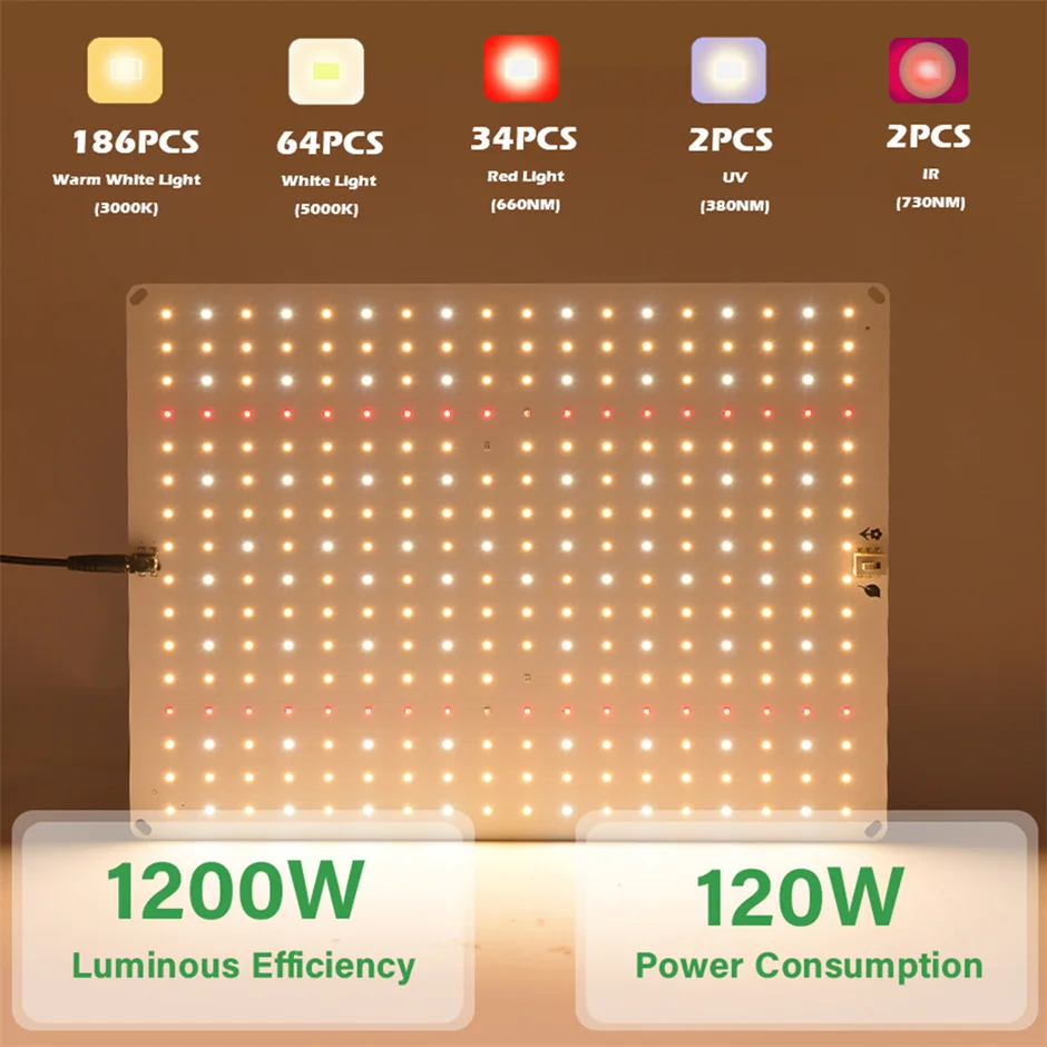 QKWIN QBD 1200 MAX PLANT GROW LIGHT 120W FULL SPECTRUM QUANTUM BOARD con interruttore on/off a luce rossa dropshipping