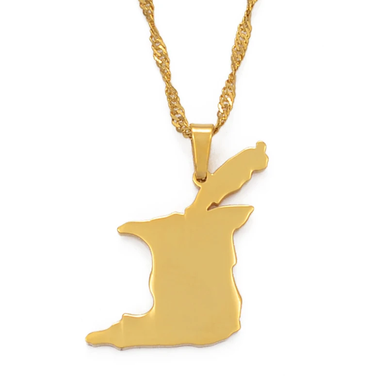 Anniyo Trinidad and Tobago Map Pendant and Necklace Gold Color Trinidad & Tobago Jewelry @108521