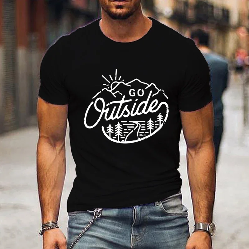 Go Outside Mountainous Print Men T-shirts Funny Trip Tshirts Women Men Unisex T Shirt Short Sleeve Summer Male Streetwear Tshirt