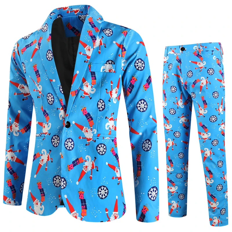 2024 Christmas Printed Two-piece Men\'s Suits （Blazers+Pants）single Breasted Men Blazer Sets Stage Party Dress Up Mens Clothing