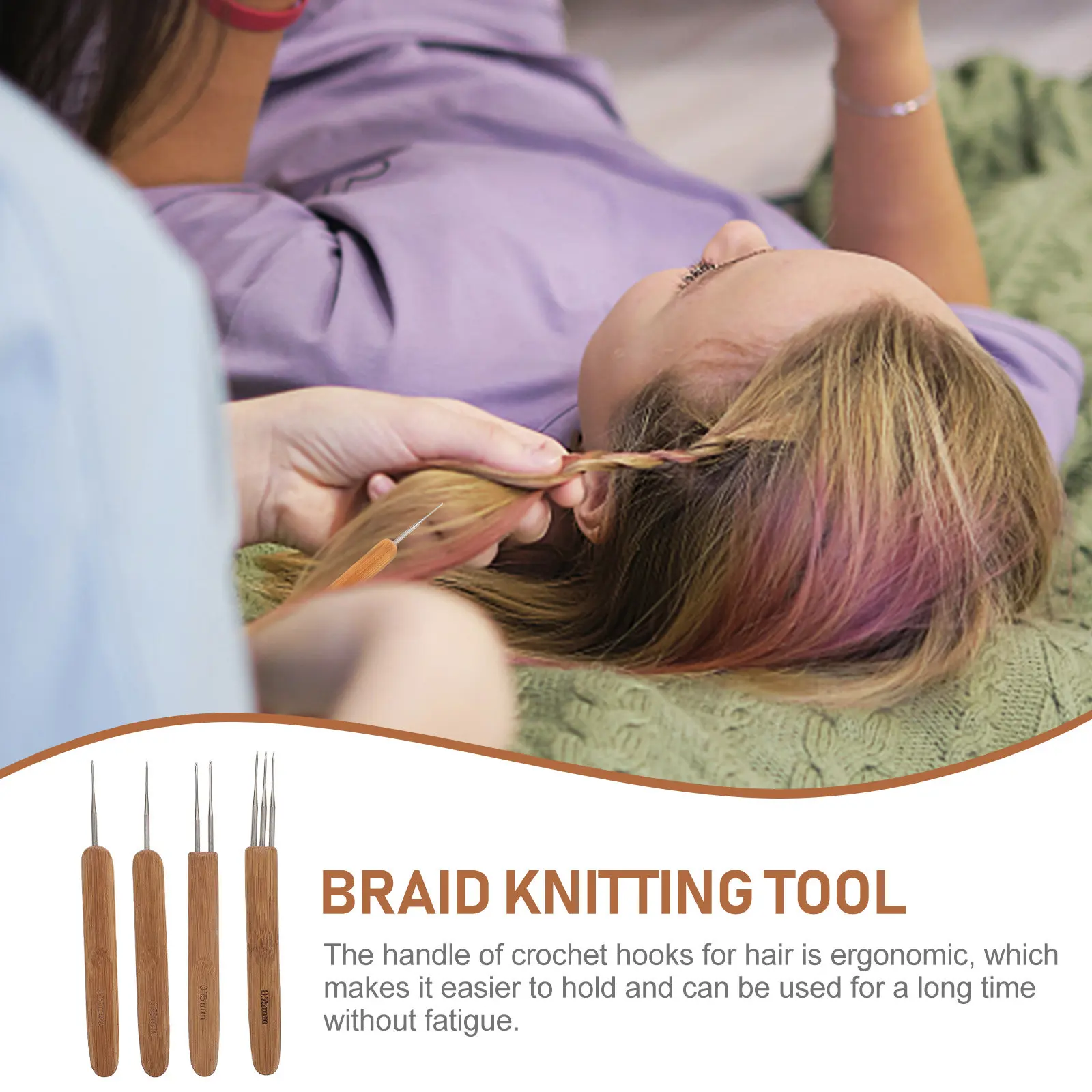 

4Pcs Knitting Needle Tool Dreadlocks Crochet Hooks Ergonomic Handle for Hair Braiding Weaving Maintenance Portable Design