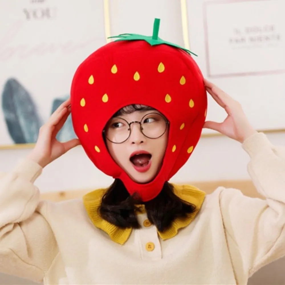 Funny Cartoon Design Fruit Hat Adjustable Soft Watermelon Hat Strawberry Hat Cosplay Headgear