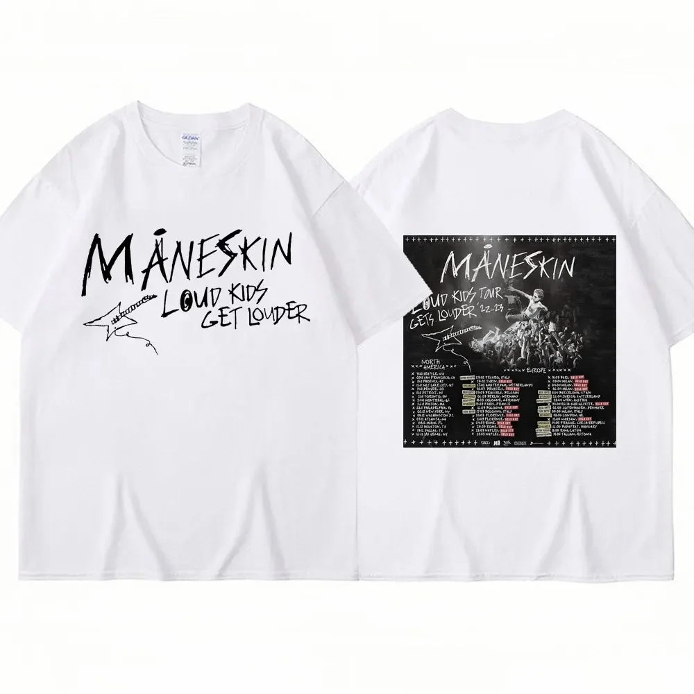 Maneskin Louds Kids Gets Louder Tour Print T Shirt Italian Rock Band Loose T-shirts Hip Hop Retro Short Sleeve Streetwear Unisex