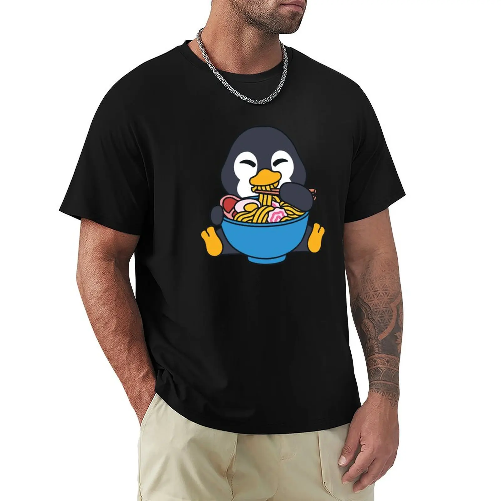 Penguin Ramen Soup Noodle box Cute Kawaii Pun T-Shirt Functional Casual Short Sleeve Tee