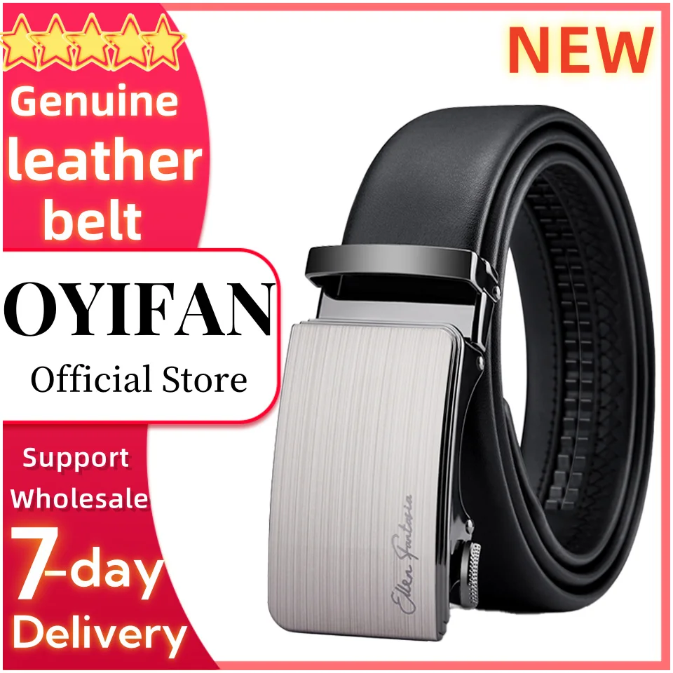 OYIFAN-Cinturón de cuero genuino para hombre, hebilla de aleación ajustable, automática, marca de diseñador de lujo, negocios