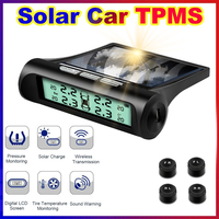 Solar Power TPMS Car Tyre Pressure Monitoring System with 4 Sensors Car Tyre Temperature Warning Tire Air Pressure Gauge