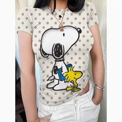 T-shirt slim fit a maniche corte da donna girocollo 202 casual Snoopy print top pullover basic T-shirt street wear Y2K stretto T-shi