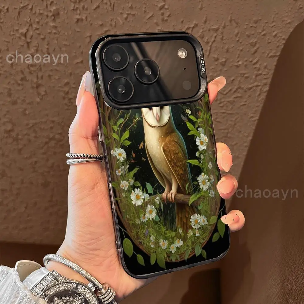 حافظة هاتف بنمط البومة ليلاً لهاتف iPhone17 16 15 14 13 12 11 Pro/ Max/Plus غطاء خلفي مقاوم للصدمات مضاد للبصمة