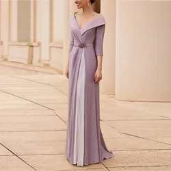 Purple Mother of the Bride Dresses 2025 A-Line V-Neck Wedding Guest Gowns with Appliques Ruching Dress Women for Wedding Party