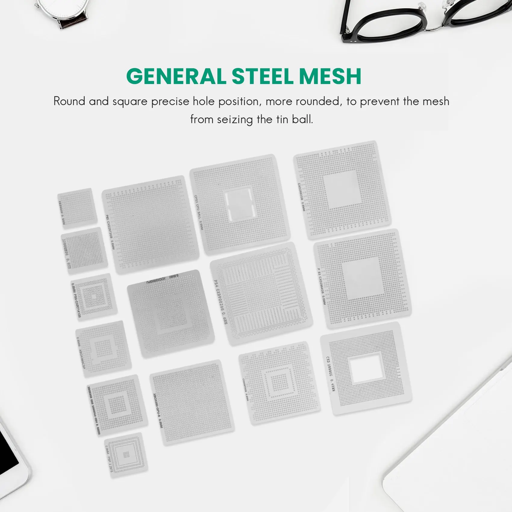 47Pcs/Set Direct Heat Reballing Universal Directly Stencils for Game Console PS3 CPU PS4 GPU XBOX CXD WII